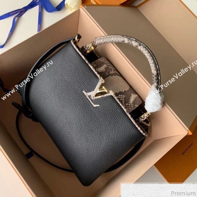 Louis Vuitton Capucines PM Python Top Handle Bag N95382 Black/Grey 2019 (FANG-9031824)