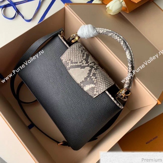 Louis Vuitton Capucines PM Python Top Handle Bag N95382 Black/Grey 2019 (FANG-9031824)