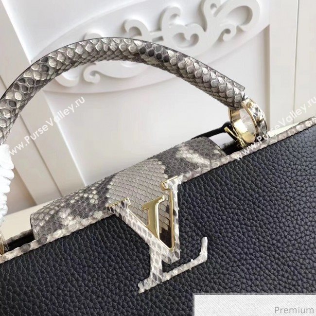 Louis Vuitton Capucines PM Python Top Handle Bag N95382 Black/Grey 2019 (FANG-9031824)