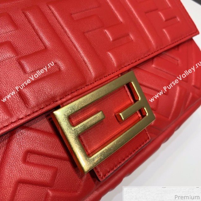 Fendi Baguette Medium FF Logo Lambskin Flap Bag Red 2019 (CL-9031838)