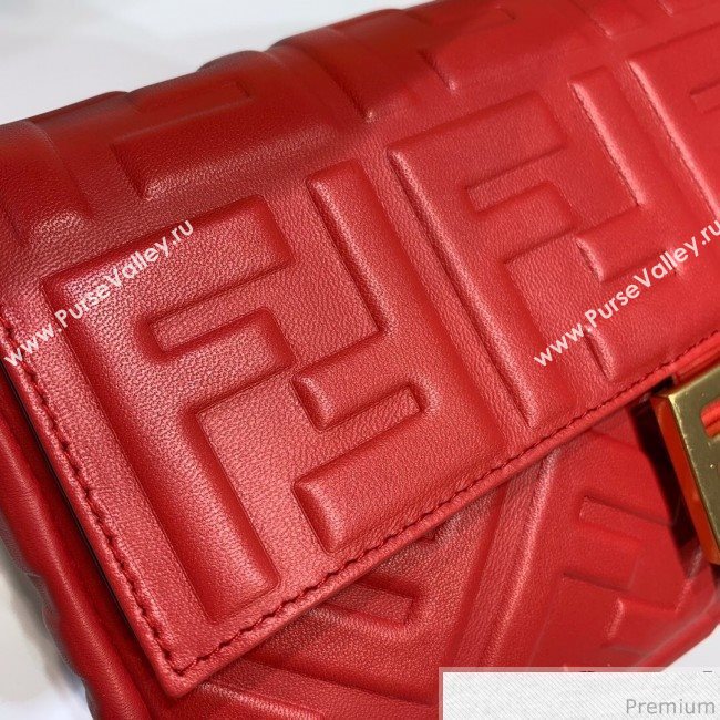 Fendi Baguette Medium FF Logo Lambskin Flap Bag Red 2019 (CL-9031838)