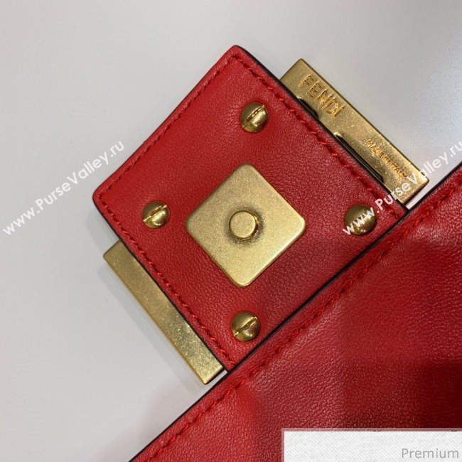 Fendi Baguette Medium FF Logo Lambskin Flap Bag Red 2019 (CL-9031838)