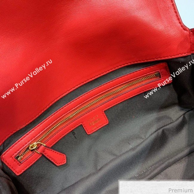 Fendi Baguette Medium FF Logo Lambskin Flap Bag Red 2019 (CL-9031838)