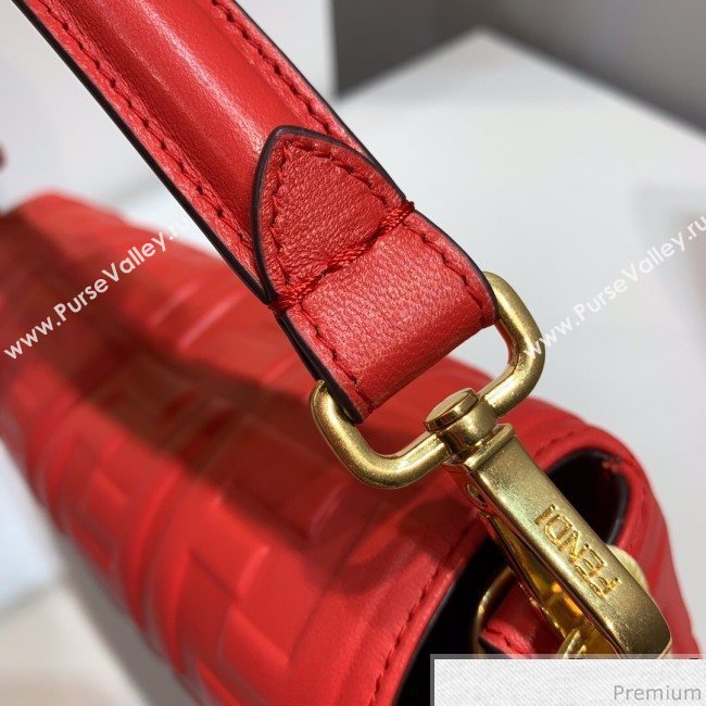 Fendi Baguette Medium FF Logo Lambskin Flap Bag Red 2019 (CL-9031838)