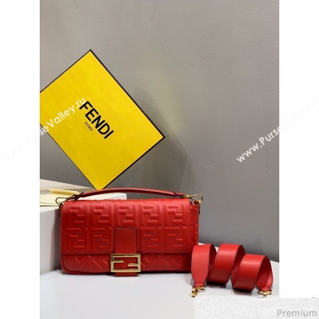 Fendi Baguette Large FF Logo Lambskin Flap Bag Red 2019 (CL-9031837)