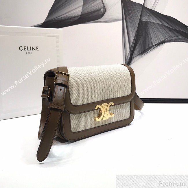 Celine Large Triomphe Bag in Textile and Khaki Calfskin 2019 (XYD-9042340)