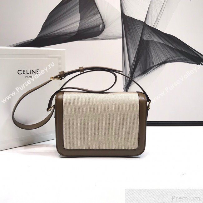 Celine Large Triomphe Bag in Textile and Khaki Calfskin 2019 (XYD-9042340)