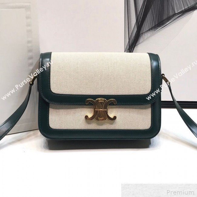 Celine Large Triomphe Bag in Textile and Green Calfskin 2019 (XYD-9042341)