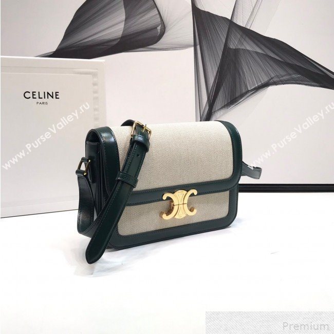 Celine Large Triomphe Bag in Textile and Green Calfskin 2019 (XYD-9042341)