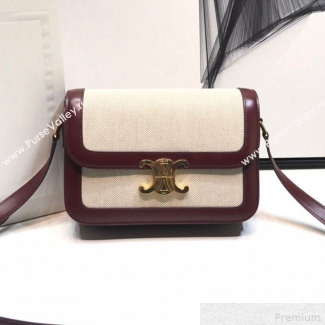 Celine Large Triomphe Bag in Textile and Burgundy Calfskin 2019 (XYD-9042342)