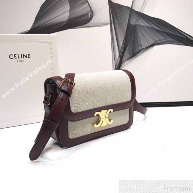 Celine Large Triomphe Bag in Textile and Burgundy Calfskin 2019 (XYD-9042342)