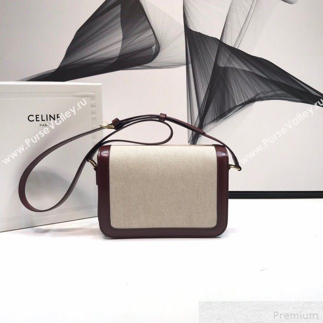 Celine Large Triomphe Bag in Textile and Burgundy Calfskin 2019 (XYD-9042342)