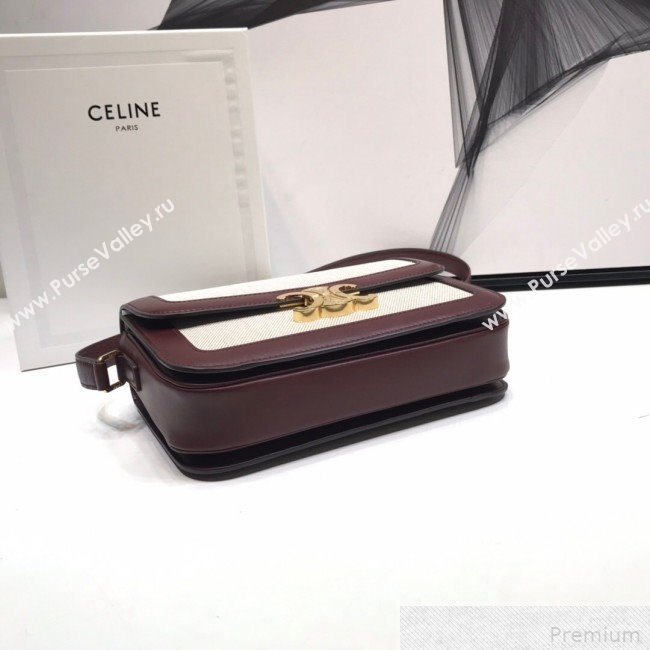 Celine Large Triomphe Bag in Textile and Burgundy Calfskin 2019 (XYD-9042342)