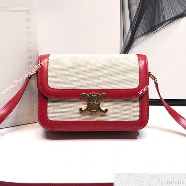 Celine Large Triomphe Bag in Textile and Red Calfskin 2019 (XYD-9042343)