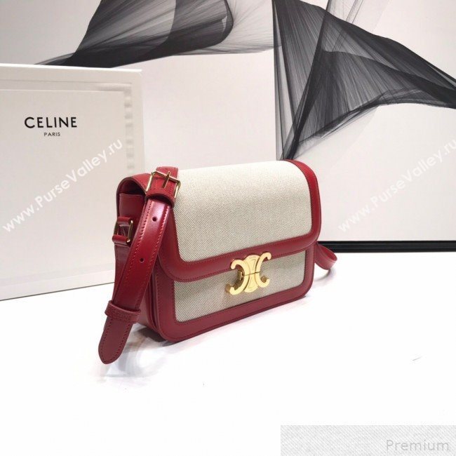 Celine Large Triomphe Bag in Textile and Red Calfskin 2019 (XYD-9042343)