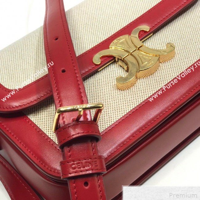Celine Large Triomphe Bag in Textile and Red Calfskin 2019 (XYD-9042343)