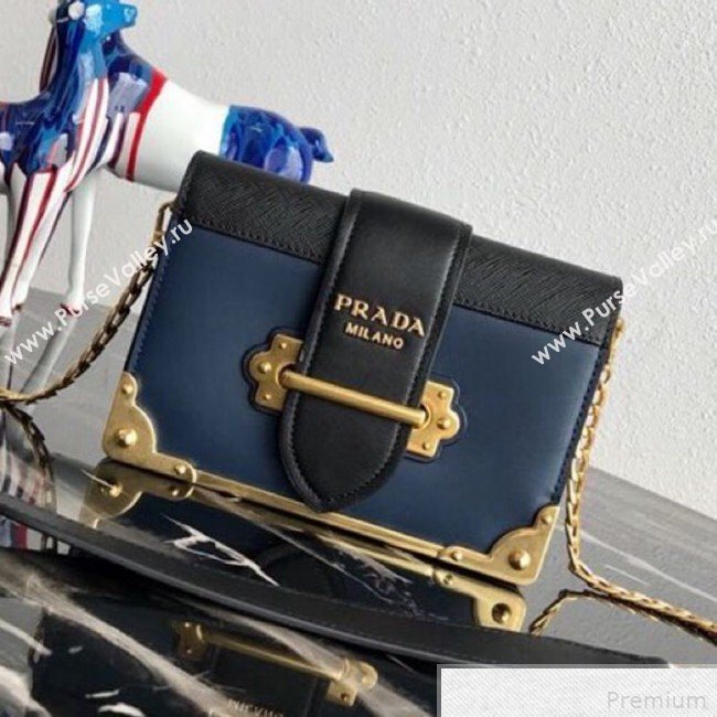 Prada Cahier Calf Leather Bag 1BH018 Blue 2019 (PYZ-9042401)