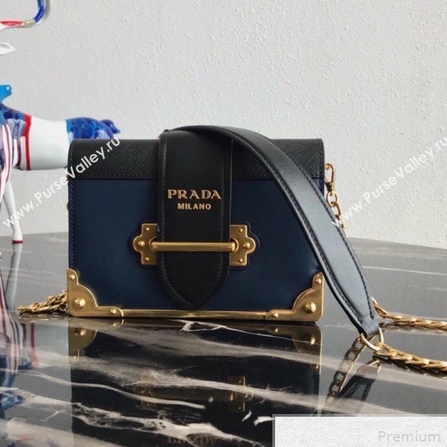 Prada Cahier Calf Leather Bag 1BH018 Blue 2019 (PYZ-9042401)