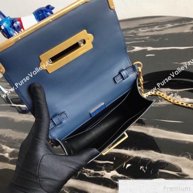 Prada Cahier Calf Leather Bag 1BH018 Blue 2019 (PYZ-9042401)