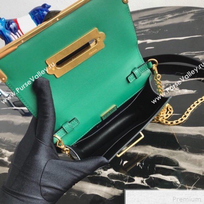 Prada Cahier Calf Leather Bag 1BH018 Green 2019 (PYZ-9042402)