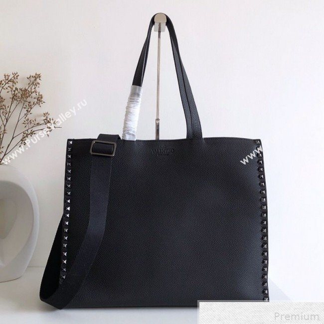 Valentino Rockstud Trimmed Shopper Tote Black 2019 (JJ3-9042411)
