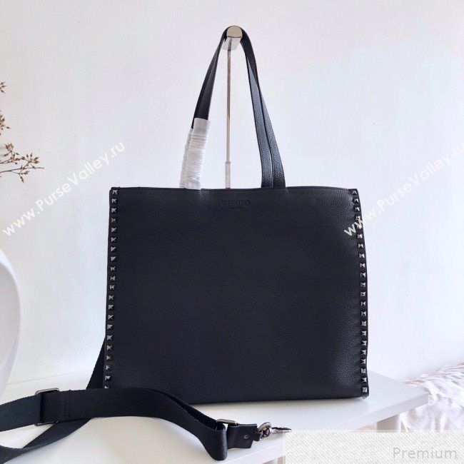 Valentino Rockstud Trimmed Shopper Tote Black 2019 (JJ3-9042411)
