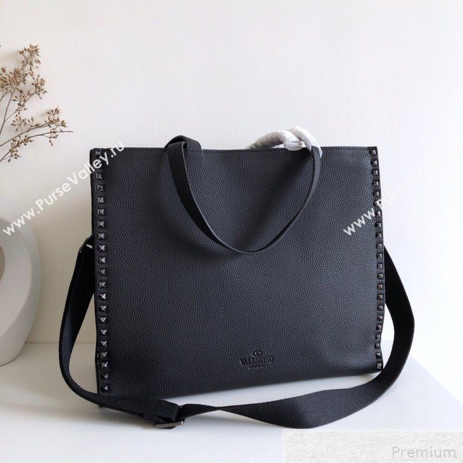 Valentino Rockstud Trimmed Shopper Tote Black 2019 (JJ3-9042411)