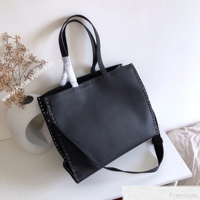 Valentino Rockstud Trimmed Shopper Tote Black 2019 (JJ3-9042411)