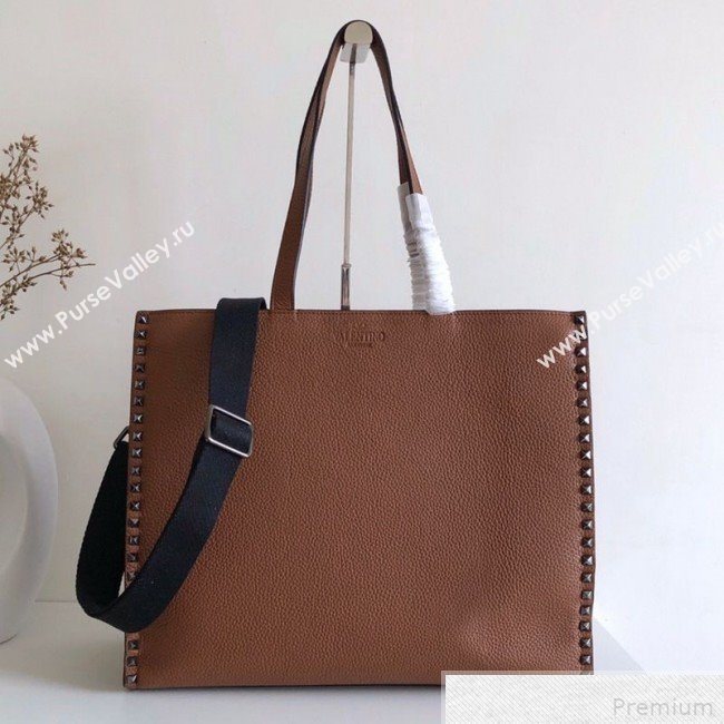 Valentino Rockstud Trimmed Shopper Tote Brown 2019 (JJ3-9042412)