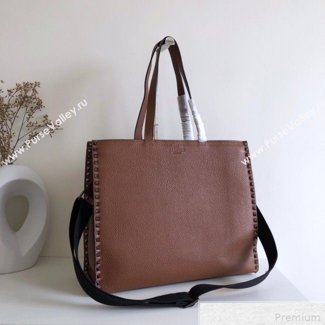 Valentino Rockstud Trimmed Shopper Tote Brown 2019 (JJ3-9042412)