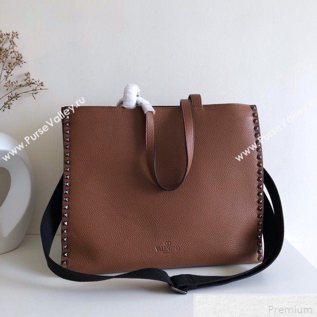 Valentino Rockstud Trimmed Shopper Tote Brown 2019 (JJ3-9042412)