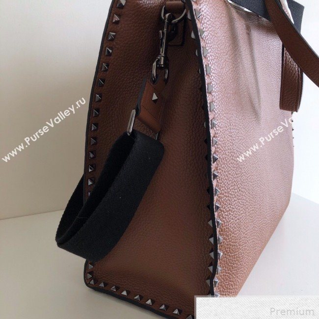 Valentino Rockstud Trimmed Shopper Tote Brown 2019 (JJ3-9042412)