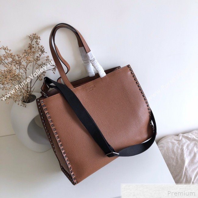 Valentino Rockstud Trimmed Shopper Tote Brown 2019 (JJ3-9042412)
