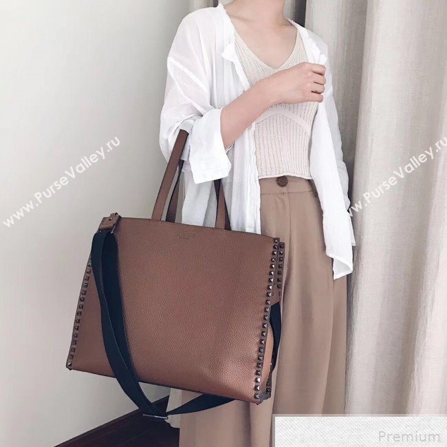 Valentino Rockstud Trimmed Shopper Tote Brown 2019 (JJ3-9042412)