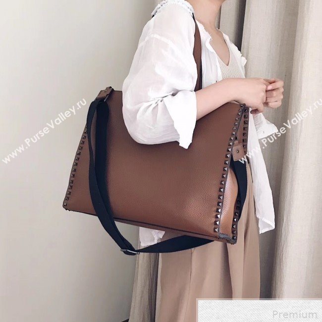 Valentino Rockstud Trimmed Shopper Tote Brown 2019 (JJ3-9042412)