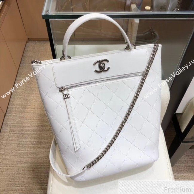 Chanel Large Calfskin Bucket Bag AS0578 White 2019 (SMJD-9042243)