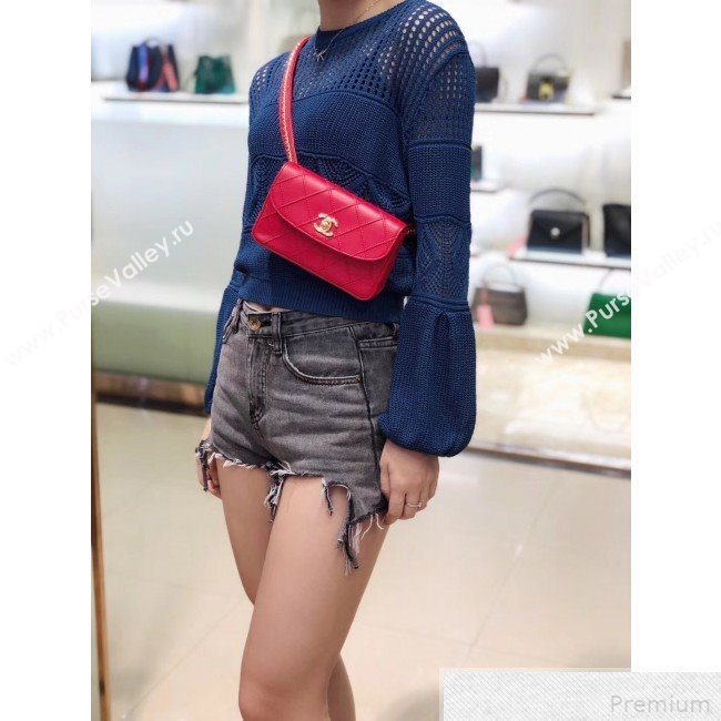 Chanel Lambskin Flap Waist Bag/Belt Bag A88612 Red 2019 (SMJD-9042246)