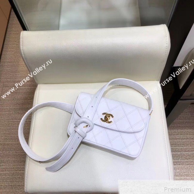 Chanel Lambskin Flap Waist Bag/Belt Bag A88612 White 2019 (SMJD-9042245)