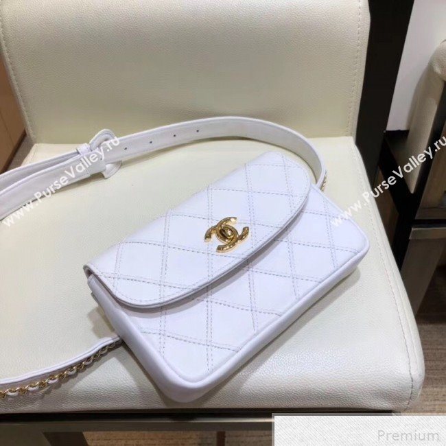 Chanel Lambskin Flap Waist Bag/Belt Bag A88612 White 2019 (SMJD-9042245)