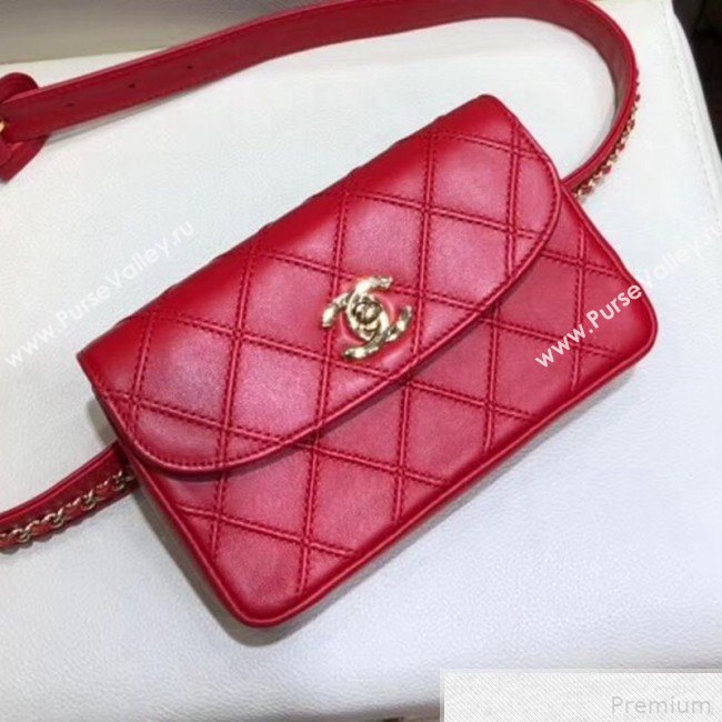 Chanel Lambskin Flap Waist Bag/Belt Bag A88612 Red 2019 (SMJD-9042246)