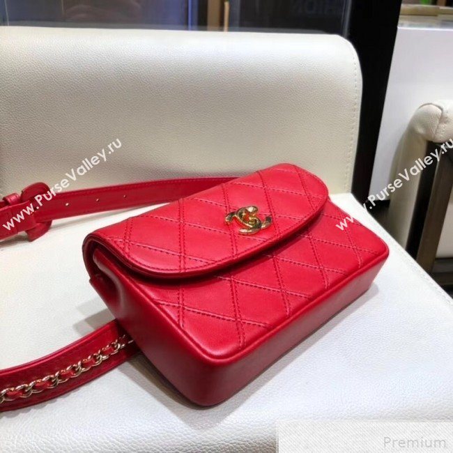 Chanel Lambskin Flap Waist Bag/Belt Bag A88612 Red 2019 (SMJD-9042246)