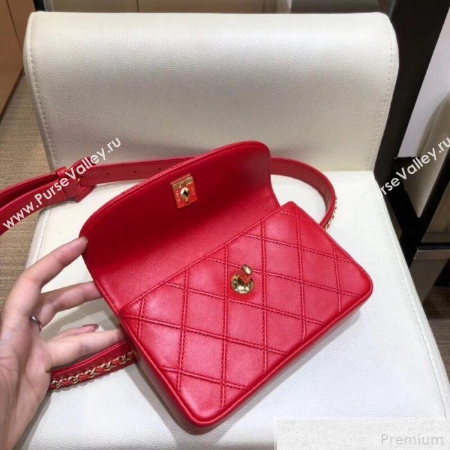 Chanel Lambskin Flap Waist Bag/Belt Bag A88612 Red 2019 (SMJD-9042246)