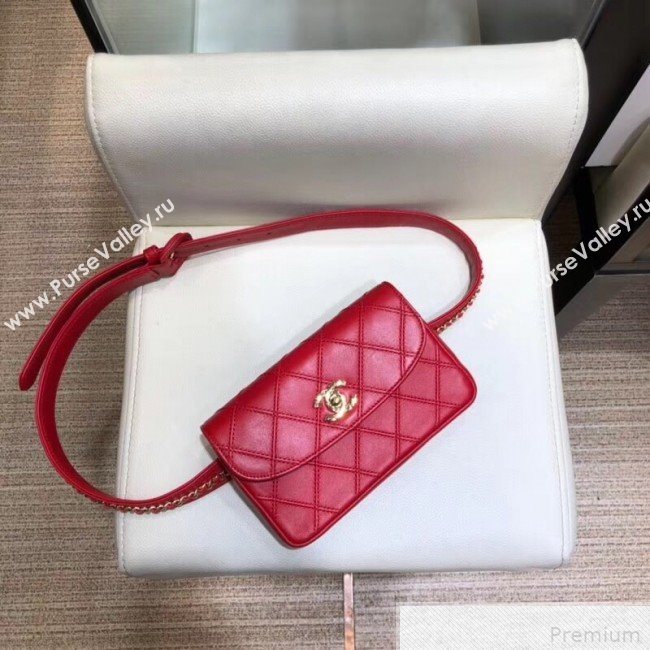 Chanel Lambskin Flap Waist Bag/Belt Bag A88612 Red 2019 (SMJD-9042246)