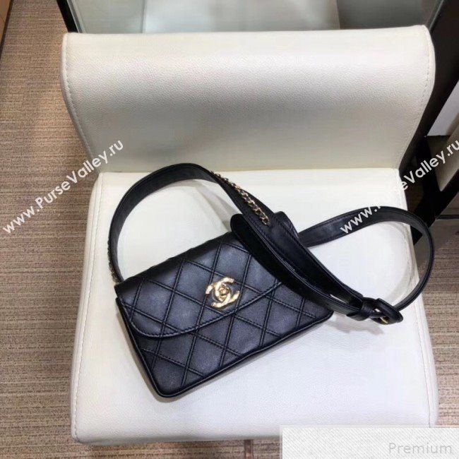 Chanel Lambskin Flap Waist Bag/Belt Bag A88612 Black 2019 (SMJD-9042247)