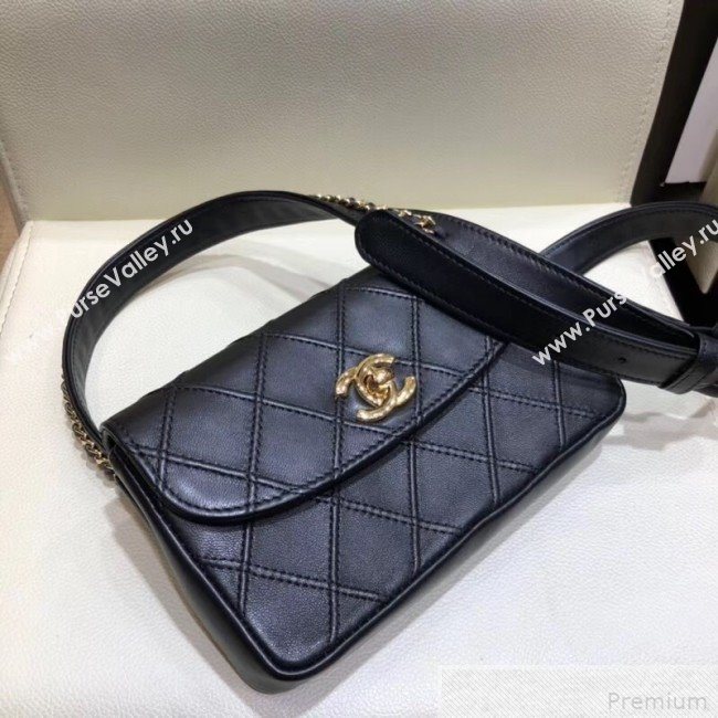 Chanel Lambskin Flap Waist Bag/Belt Bag A88612 Black 2019 (SMJD-9042247)