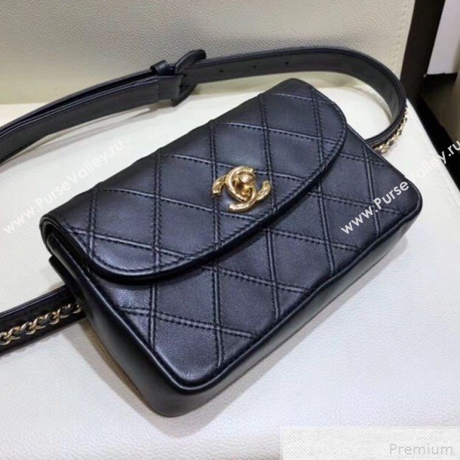 Chanel Lambskin Flap Waist Bag/Belt Bag A88612 Black 2019 (SMJD-9042247)