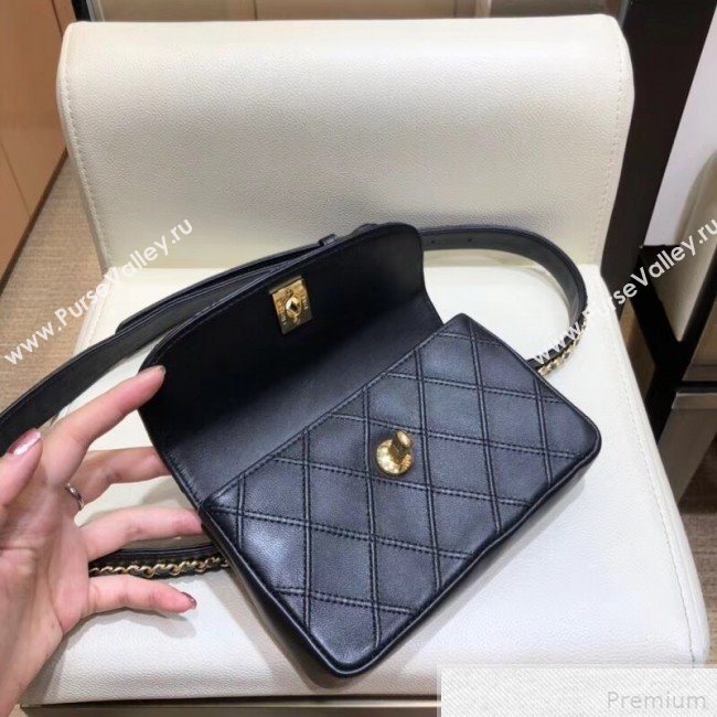 Chanel Lambskin Flap Waist Bag/Belt Bag A88612 Black 2019 (SMJD-9042247)