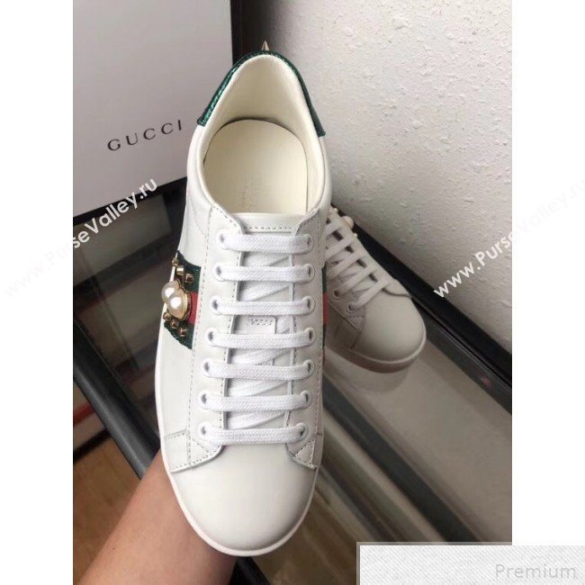 Gucci Ace Studded Leather Sneaker with Pearls 431887 2019 (ANQI-9042466)