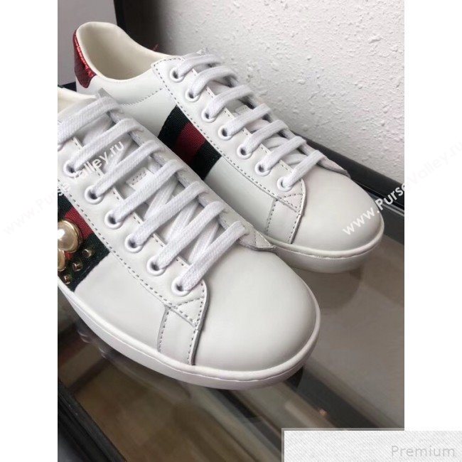 Gucci Ace Studded Leather Sneaker with Pearls 431887 2019 (ANQI-9042466)