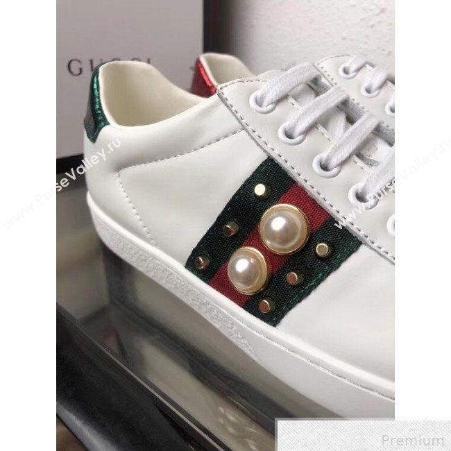 Gucci Ace Studded Leather Sneaker with Pearls 431887 2019 (ANQI-9042466)